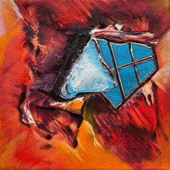 제목이 "red windows ---4"인 미술작품 Carola Eleonore Thiele로, 원작, 기름 목재 패널에 장착됨