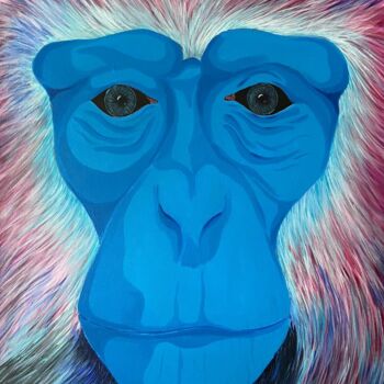 Painting titled "Chimpanzé" by Carole Brunet, Original Artwork, Acrylic Mounted on Wood Stretcher frame