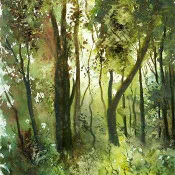 Peinture intitulée "sous-bois d'Eyjsden" par Carole Closkin, Œuvre d'art originale, Aquarelle