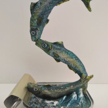 Sculpture titled ""S Comme Sardines"" by Carole Le Bolloc'H, Original Artwork, Paper maché