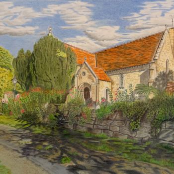 Dibujo titulada "Village Church, Cal…" por Carole Mcalpine, Obra de arte original, Lápiz