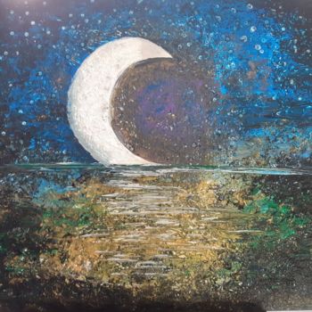 Painting titled "Rendez-vous lunaire" by Caroline Colomina, Original Artwork, Acrylic Mounted on Wood Stretcher frame