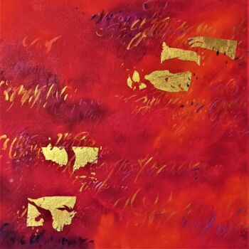 Картина под названием "Nuage rouge 1" - Caroline Keller, Подлинное произведение искусства, Масло Установлен на Деревянная ра…