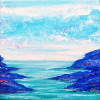 제목이 "Baie bleue"인 미술작품 Caroline Keller로, 원작, 기름 나무 들것 프레임에 장착됨