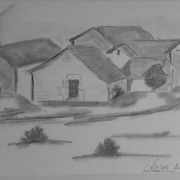 Drawing titled "Hameau" by Caroline Lefebvre, Original Artwork, Pencil