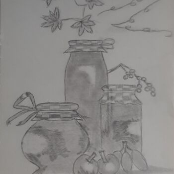 Tekening getiteld "Confitures d'automne" door Caroline Lefebvre, Origineel Kunstwerk, Potlood