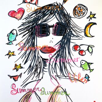 Dessin intitulée "Summer Vibes" par Caroline Montigneaux, Œuvre d'art originale, Marqueur