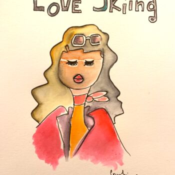 Drawing titled "Love skiing" by Caroline Montigneaux, Original Artwork, Ink