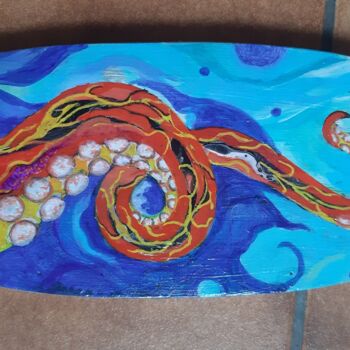 Painting titled "Planche de surf" by Cassio-Galet, Original Artwork, Acrylic Mounted on Other rigid panel