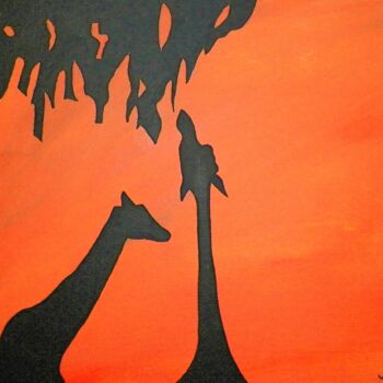 Peinture intitulée "le couple de girafe" par Cat'S, Œuvre d'art originale, Acrylique