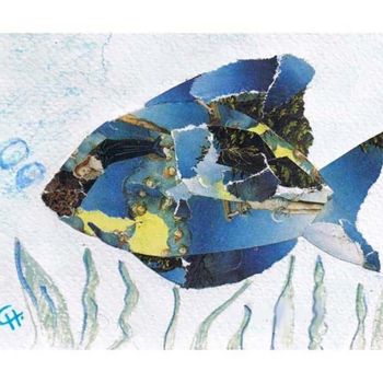 Collages intitulée "tableau "poisson" t…" par Cathart, Œuvre d'art originale, Papier