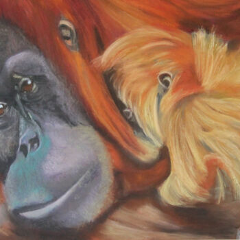 Peinture intitulée "Maternité . orang o…" par Catherine Costet (Lccat), Œuvre d'art originale, Pastel