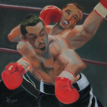 Peinture intitulée "Le ring . Boxe" par Catherine Costet (Lccat), Œuvre d'art originale, Pastel