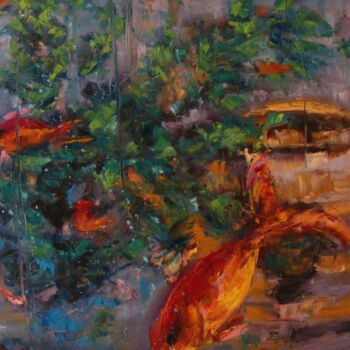 Painting titled "les-poissons-rouges" by Catherine Dufrene (Katy), Original Artwork, Oil