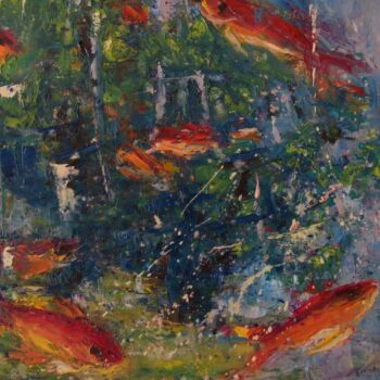 Peinture intitulée "les-poissons-rouges…" par Catherine Dufrene (Katy), Œuvre d'art originale, Huile