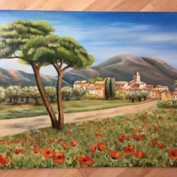 Painting titled "village de provence" by Catherine Gillion, Original Artwork, Oil