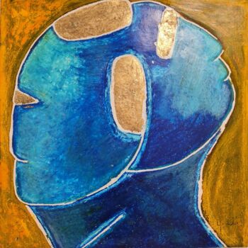 Dibujo titulada "Visages bleues" por Catherine Hoehlinger, Obra de arte original, Pastel