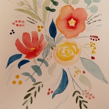 Ζωγραφική με τίτλο "Bouquet Coloré 002" από Catdicop, Αυθεντικά έργα τέχνης, Ακουαρέλα
