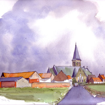 Malarstwo zatytułowany „Néchin, l'église” autorstwa Catherine Rossi, Oryginalna praca