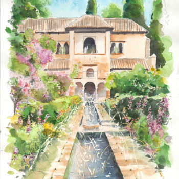 Painting titled "Les jardins du Gene…" by Catherine Rossi, Original Artwork, Watercolor