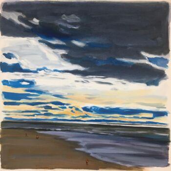 Painting titled "plage d'hiver 1" by Cathy Doutreligne, Original Artwork, Acrylic Mounted on Wood Stretcher frame