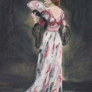 Schilderij getiteld "Lady with fan" door Cathy Jourdan, Origineel Kunstwerk