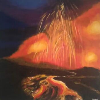 Pintura titulada "Feu de la terre ,ja…" por Cathy Occo, Obra de arte original, Oleo