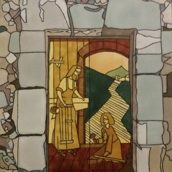 Disegno intitolato "La porte sicilienne" da Cathy Scosceria, Opera d'arte originale, Pennarello