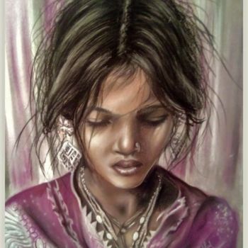 Desenho intitulada "DOUCEUR INDIENNE" por Cathy, Obras de arte originais, Pastel