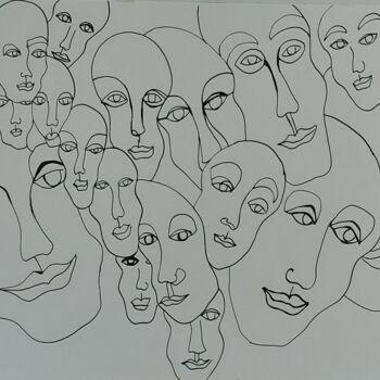 Рисунок под названием "Masques" - Catali, Подлинное произведение искусства, Чернила