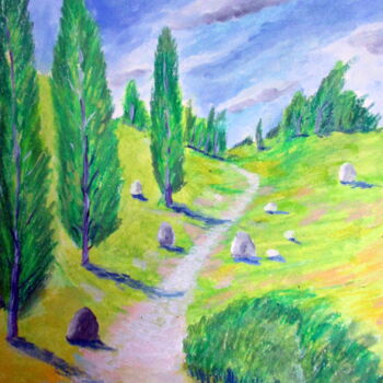Painting titled "chemin de campagne…" by Ludovic Catry, Original Artwork, Oil