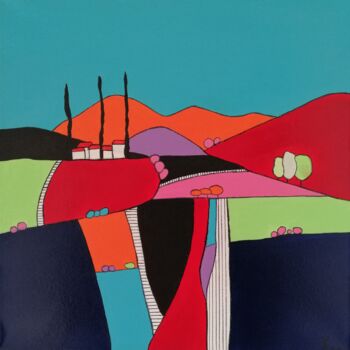 「COUNTRY FOLK」というタイトルの絵画 Carole Carpierによって, オリジナルのアートワーク, アクリル ウッドストレッチャーフレームにマウント