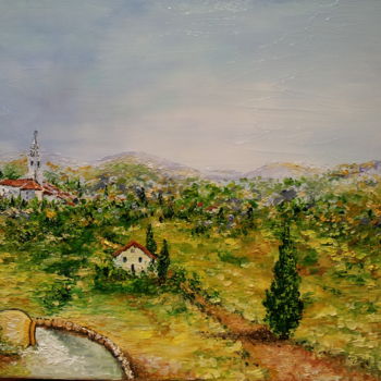 Peinture intitulée "Le village des Alpi…" par Cécile Labossière, Œuvre d'art originale, Huile