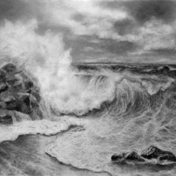 Dessin intitulée "etude-paysage-marin…" par Cecilia Melinescu, Œuvre d'art originale, Crayon