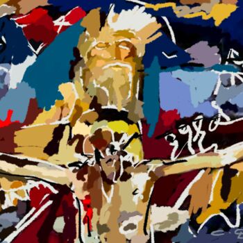 Картина под названием "Jésus 3" - Cédric Gaillard, Подлинное произведение искусства, Масло Установлен на Деревянная рама для…