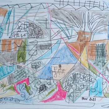 Desenho intitulada "Parc en Hiver2" por Céline Bron, Obras de arte originais, Pastel