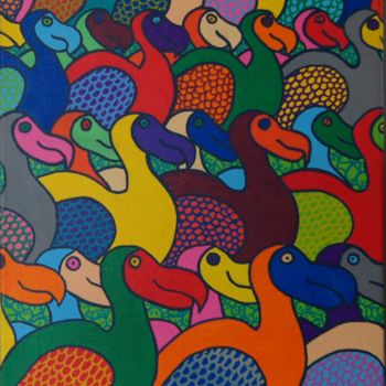 Malerei mit dem Titel "Dodo army, en marche" von Celin Fromthewood, Original-Kunstwerk, Acryl