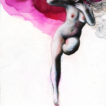 제목이 "The lady in red/3"인 그림 Maria Cristina Cerminara로, 원작, 수채화 판지에 장착됨