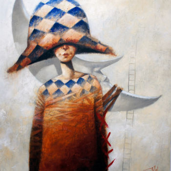 Painting titled "cazador de lunas" by Cesar Ayllón, Original Artwork, Oil