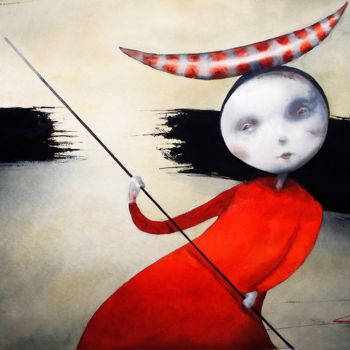 Peinture intitulée "mujer de rojo" par Cesar Ayllón, Œuvre d'art originale