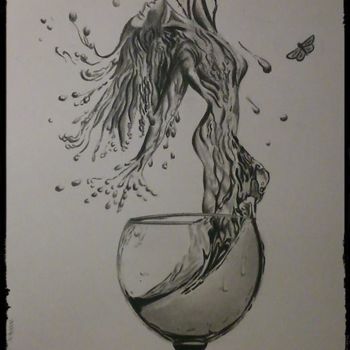 Drawing titled "le vin est une femme" by C.G Dessins, Original Artwork, Graphite