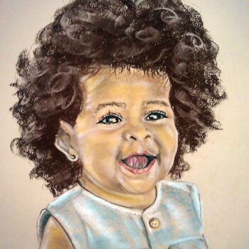 Drawing titled "Jeune enfant joyeuse" by Chantal Rousseau, Original Artwork, Pastel