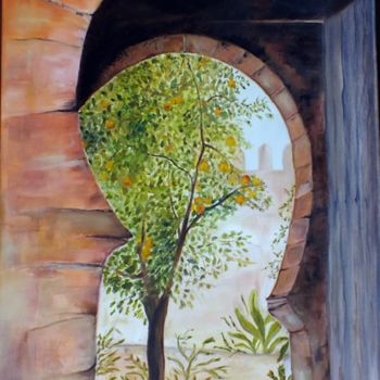 Painting titled "Entrée d'un jardin…" by Chantal Le Mesle, Original Artwork, Oil