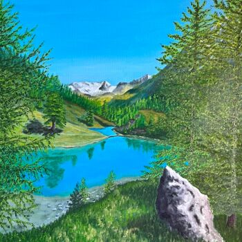 제목이 "Lac Bleu Vallon d'A…"인 미술작품 Charles Lienemann로, 원작, 기름 나무 들것 프레임에 장착됨