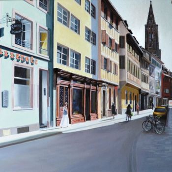 Painting titled "Rue des juifs Stras…" by Charles Unger, Original Artwork, Oil Mounted on Wood Stretcher frame