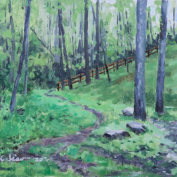 Painting titled "Hiking Trail" by Charles Jiao, Original Artwork, Oil