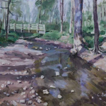 Painting titled "Little Creek" by Charles Jiao, Original Artwork, Oil