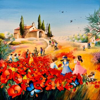 Painting titled "La Chapelle aux coq…" by Charlotte Lachapelle, Original Artwork, Acrylic