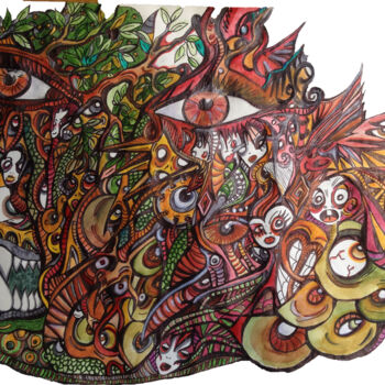 绘画 标题为“LA MIRADA ESCONDIDA” 由Charly Araña, 原创艺术品, 水彩
