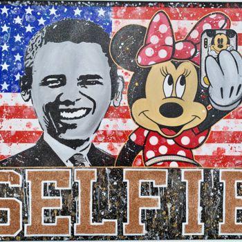 Картина под названием "Obama With Minnie S…" - Charlie D, Подлинное произведение искусства, Акрил Установлен на Деревянная р…